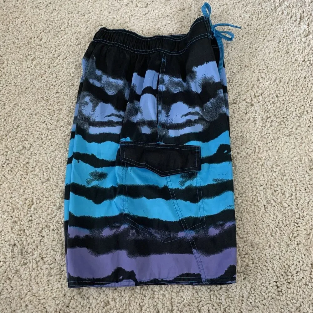 Harrahs Casino Swim Trunks Mens S Tiger Print Board Shorts Blue Purple Lined